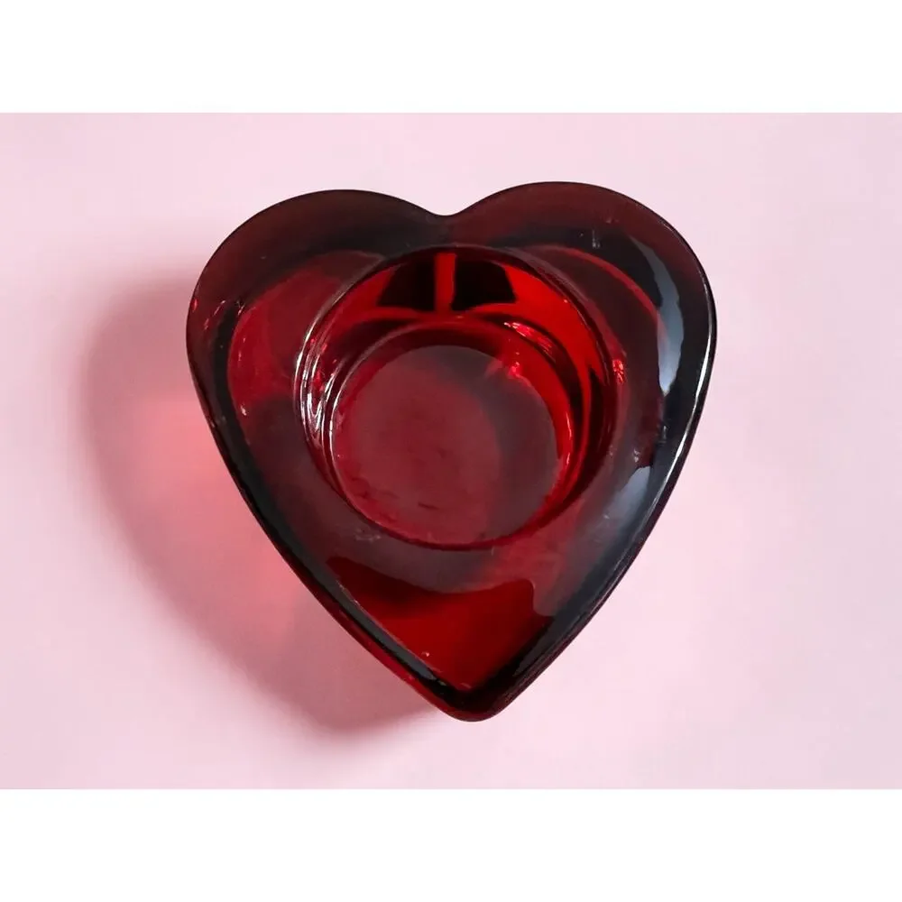Red Glass Heart Shaped Votive/Tealight Candle Holder 2.75